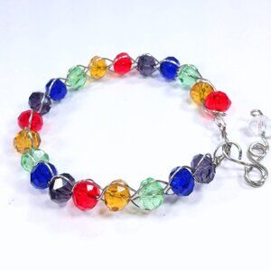 Rainbow Faceted Crystal Beaded Wire-Wrapped Bracelet